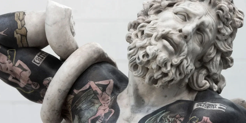 意大利艺术家法比奥·维厄尔纹身古典大理石雕塑